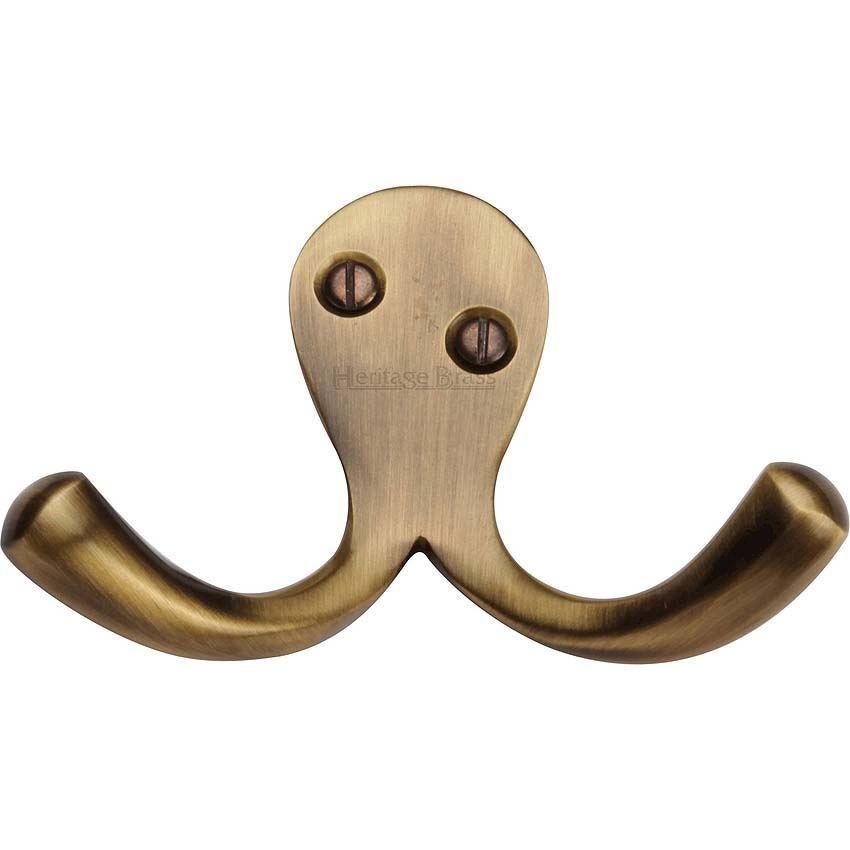 Double Coat Hook Antique Brass finish - V1060-AT