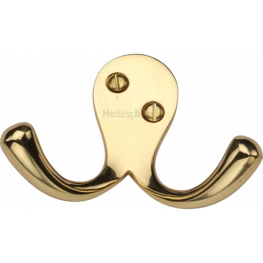 Double Coat Hook Polished Brass finish - V1060-PB