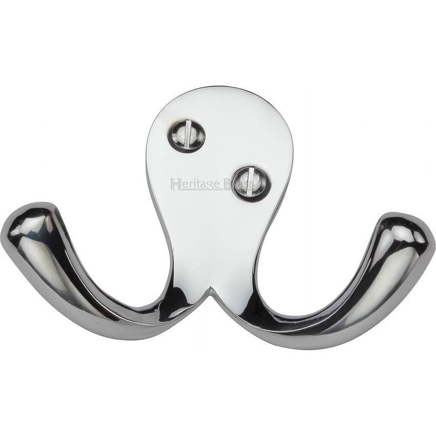 Double Coat Hook Polished Chrome finish - V1060-PC