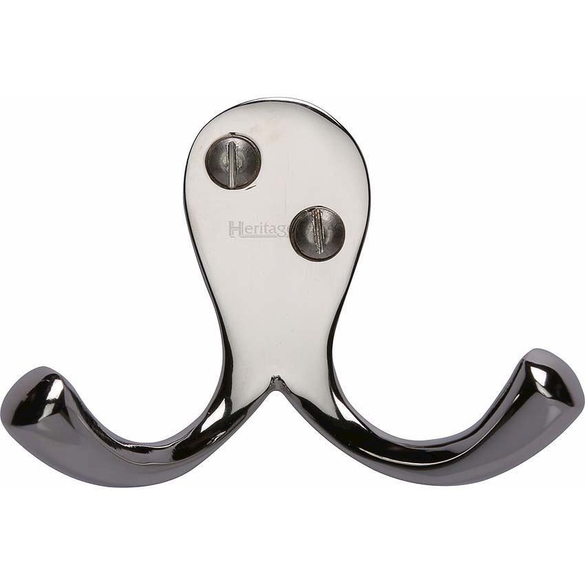 Double Coat Hook Polished Nickel finish - V1060-PNF