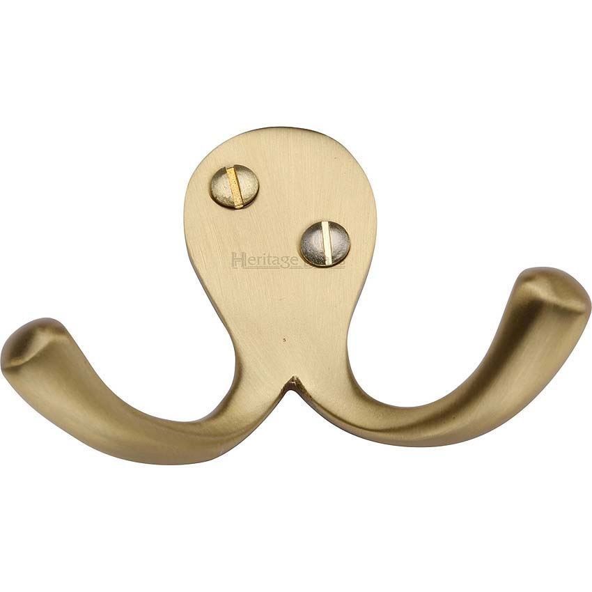 Double Coat Hook Satin Brass finish - V1060-SB