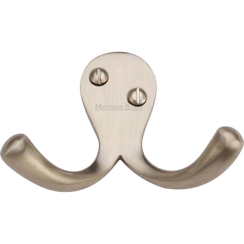 Double Coat Hook Satin Nickel finish - V1060-SN