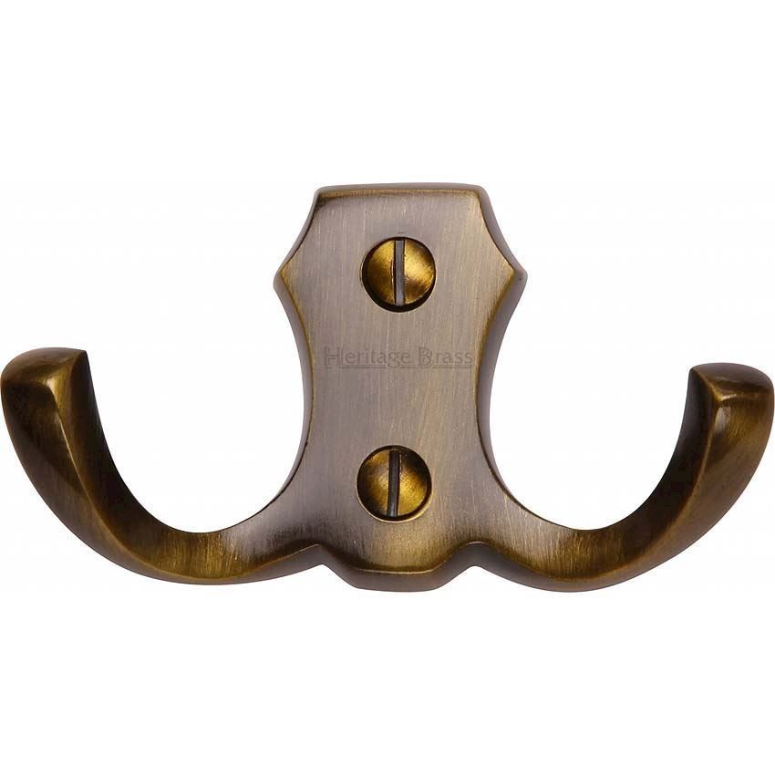 Double Coat Hook Antique Brass finish - V1062-AT