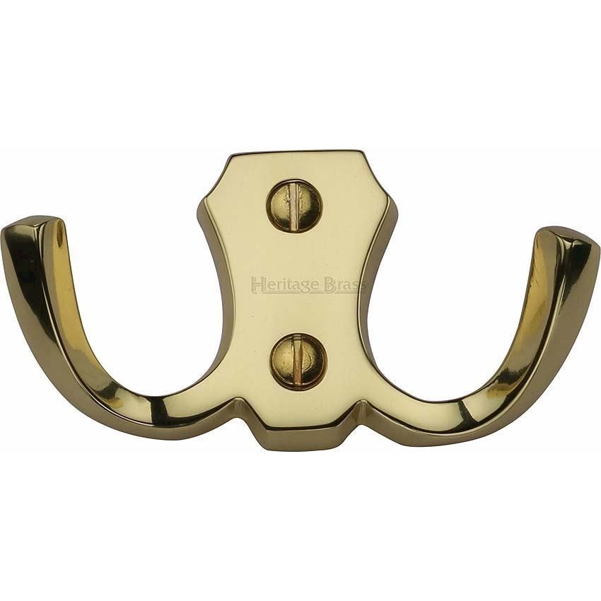 Double Coat Hook Polished Brass finish - V1062-PB