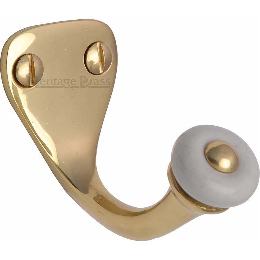 Single Robe Hook Polished Brass finish - V1044-PB