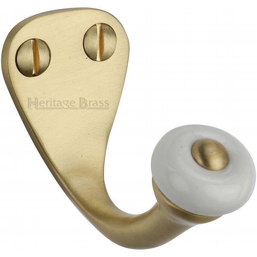 Single Robe Hook Satin Brass Finish - V1044-SB