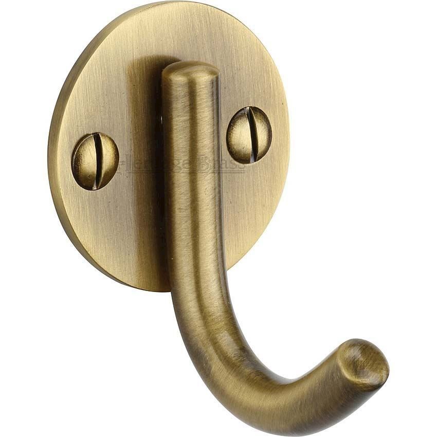 Single Robe Hook Antique Brass Finish - V1064-AT