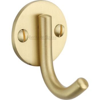 Single Robe Hook Satin Brass Finish - V1064-SB Single Robe Hook Satin Brass Finish - V1064-SB