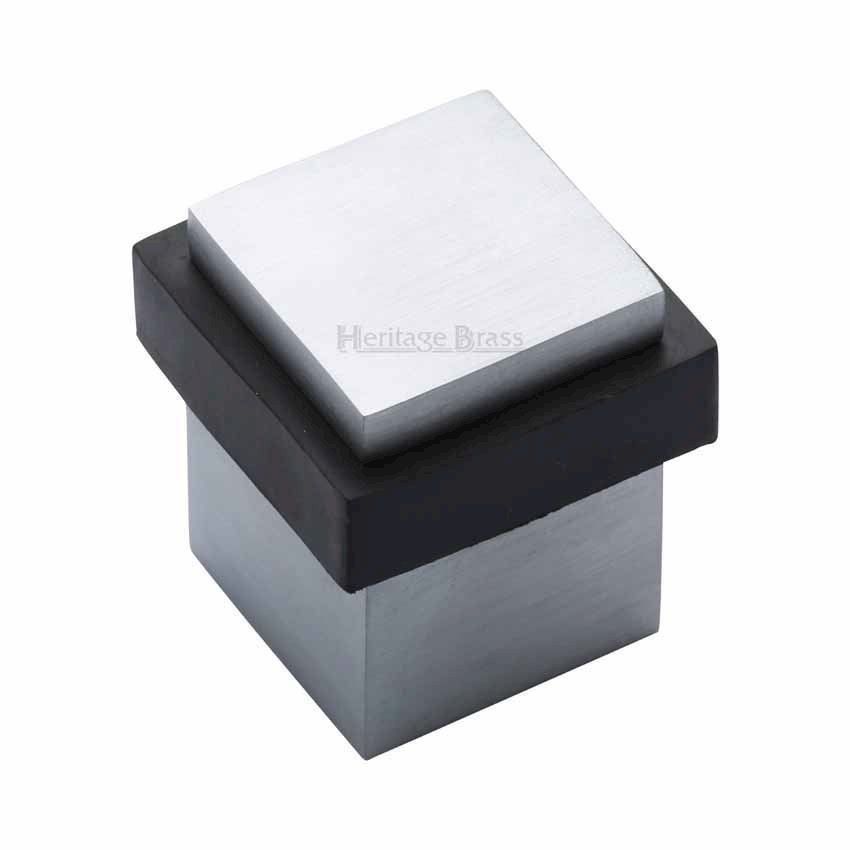 Square Floor Mounted Door Stop in Satin Chrome Finish - V1089-SC