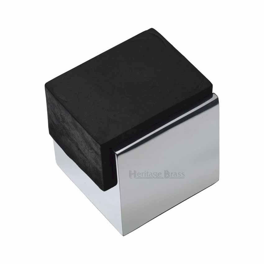Square Cube Floor Mounted Door Stop in Polished Chrome Finish - V1082-PC