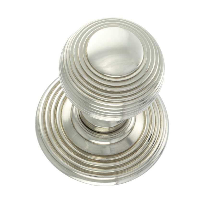 Ripon Round Reeded Door Knob in Polished Nickel - OE50RMKPN