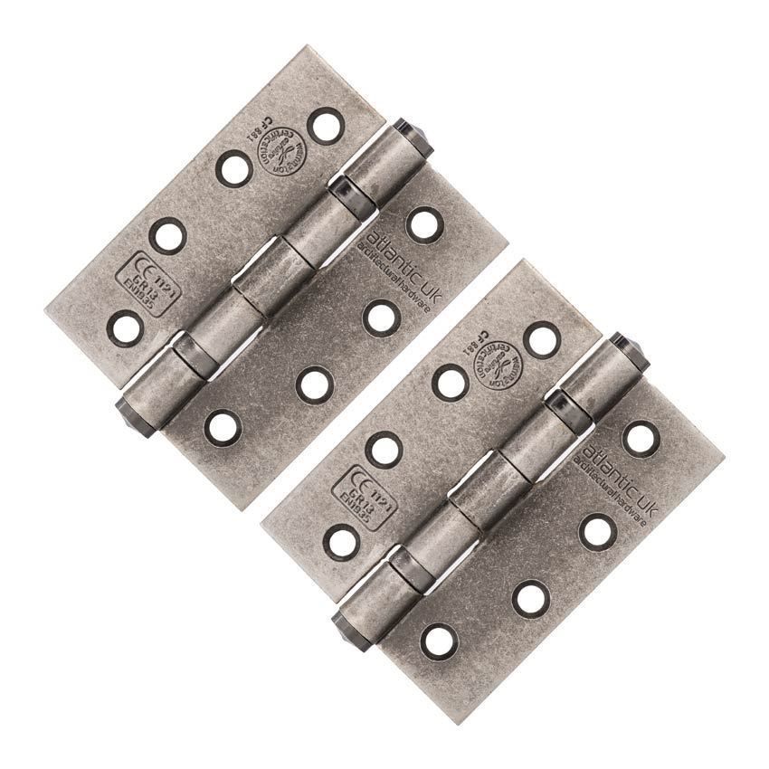 4" (102mm) Grade 13 Distressed Silver Fire Door Hinges - AH1433DS