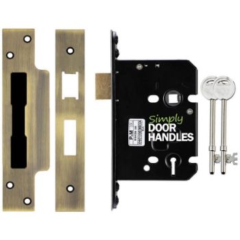 3 Lever Quality Door Sash Lock in Antique Brass Finish  - ZUKS364-76AB