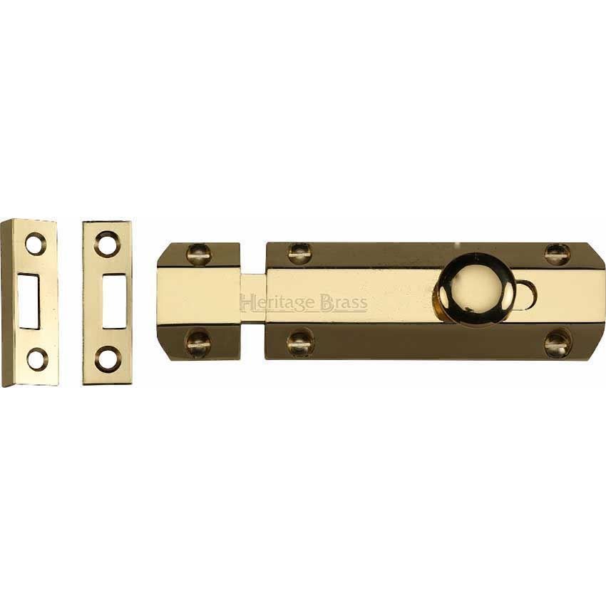 Door Bolt Flat 4" Polished Brass finish - C1685-4-PB
