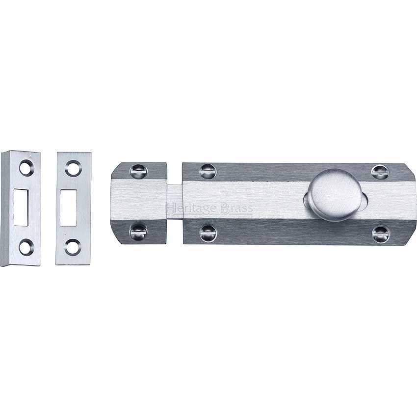 Door Bolt Flat 4" Satin Chrome finish - C1685-4-SC