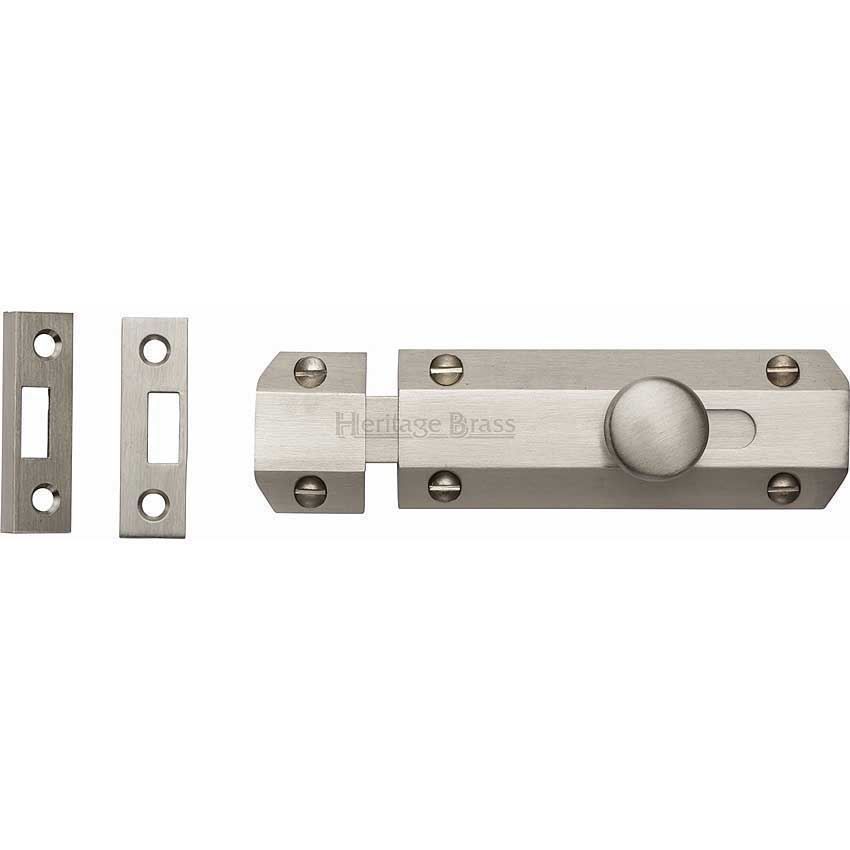 Door Bolt Flat 4" Satin Nickel finish - C1685-4-SN