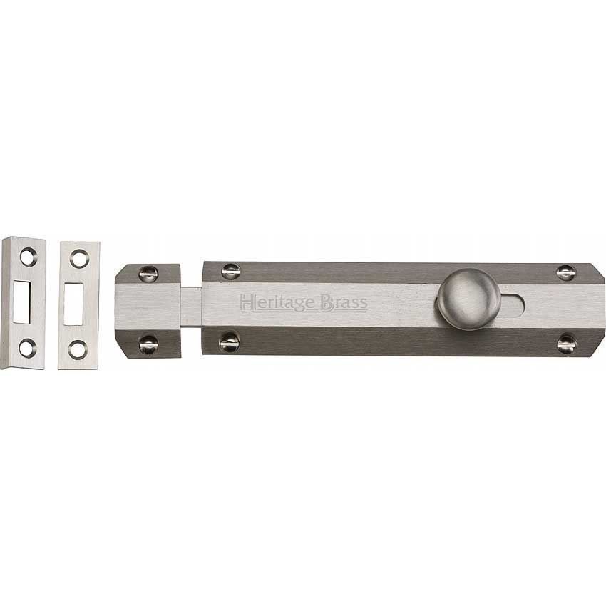 Door Bolt Flat 6" Satin Nickel finish - C1685-6-SN