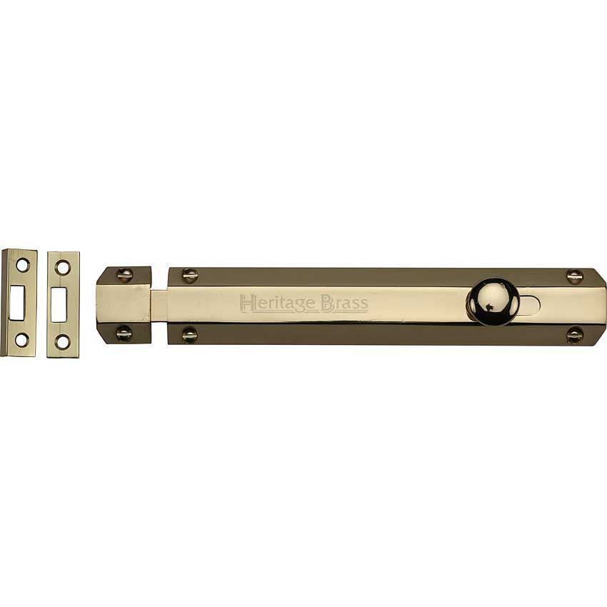 Door Bolt Flat 8" Polished Brass finish - C1685-8-PB