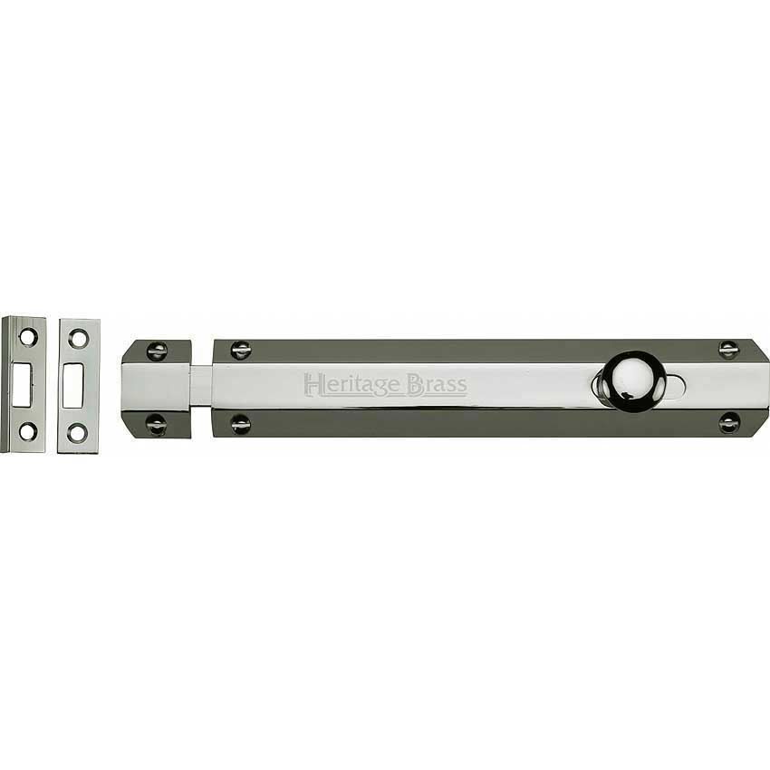 Door Bolt Flat 8" Polished Nickel finish - C1685-8-PNF