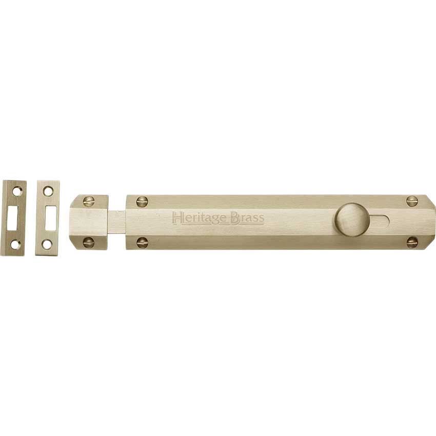 Door Bolt Flat 8" Satin Brass finish - C1685-8-SB