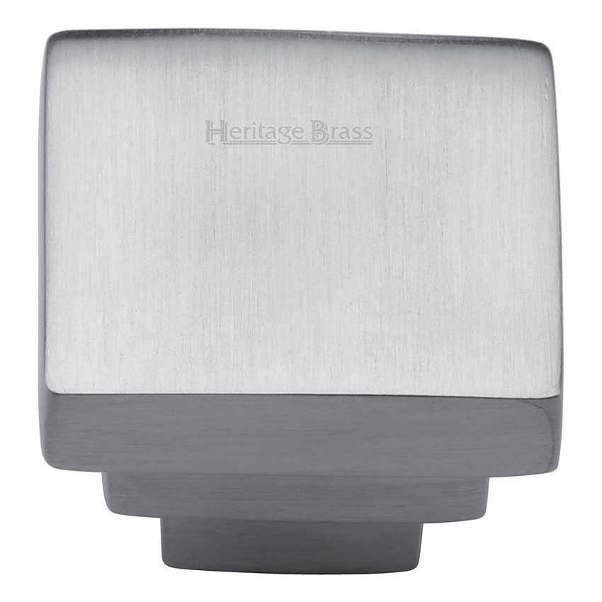 Square Stepped Cabinet Knob in Satin Chrome - C3672-SC