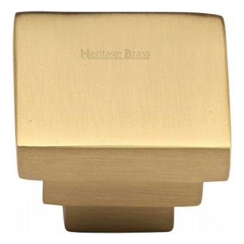 Square Stepped Design Cabinet Knob in Satin Brass Finish - C3672-SB Square Stepped Design Cabinet Knob in Satin Brass Finish - C3672-SB