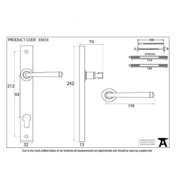 Drawing of the Avon Slimline Espag Sprung Lock Set - 33033
