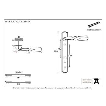 Drawing of Black Antique Narrow PVC Door Handle - 33119