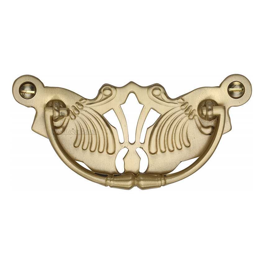 Cabinet Pull Ornate Plate Design Cabinet Knob in Satin Brass Finish - V5021-SB
