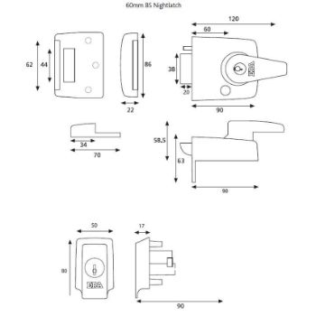 ERA 60mm High Security Nightlatch Dimensions