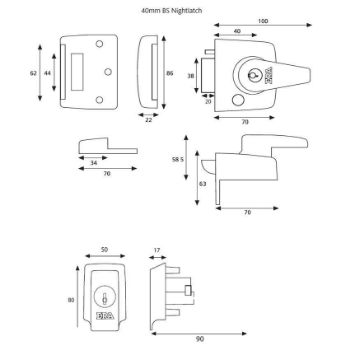 ERA 40mm High Security Nightlatch Drawing