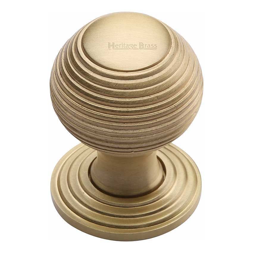 Reeded Design Cabinet Knob in Satin Brass Finish - V973-SB