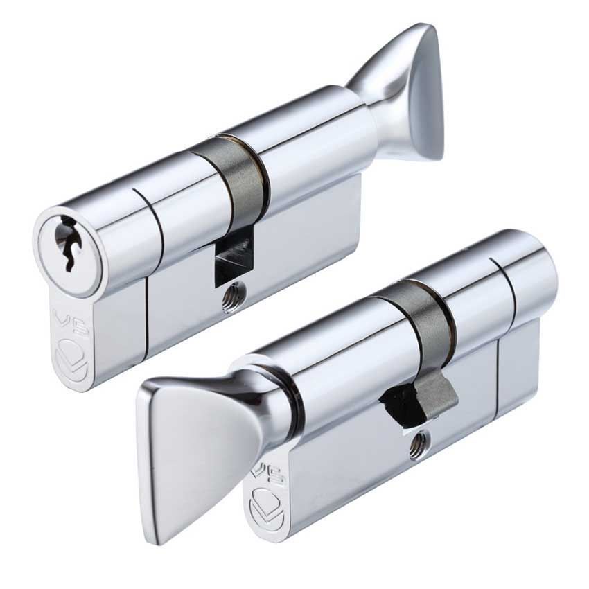 Master Keyed Euro Cylinder and Turn - Polished Chrome