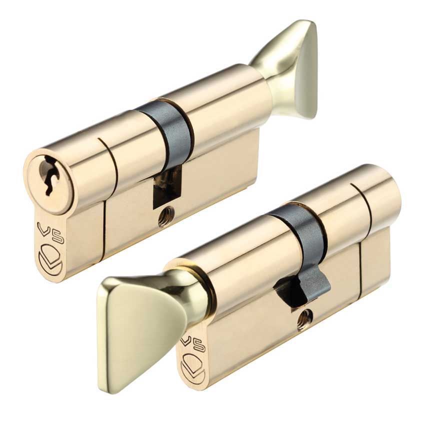 Euro Cylinder and Turn KTD - Polished Brass 