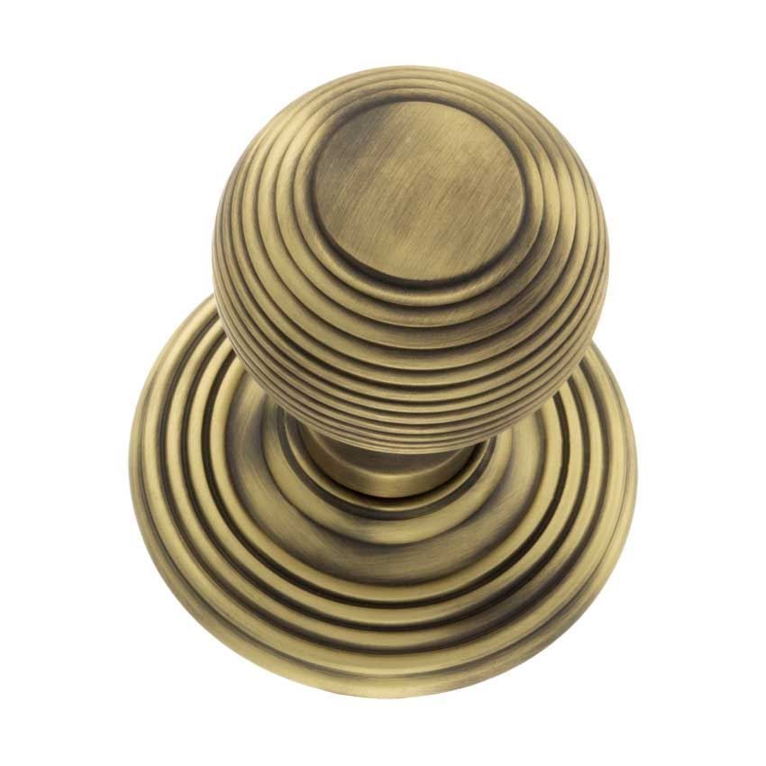 Ripon Round Reeded Door Knob in Matt Antique Brass-OE50RMKMAB 