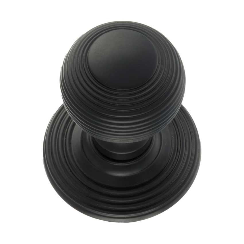 Ripon Round Reeded Door Knob in Matt Black-OE50RMKMB