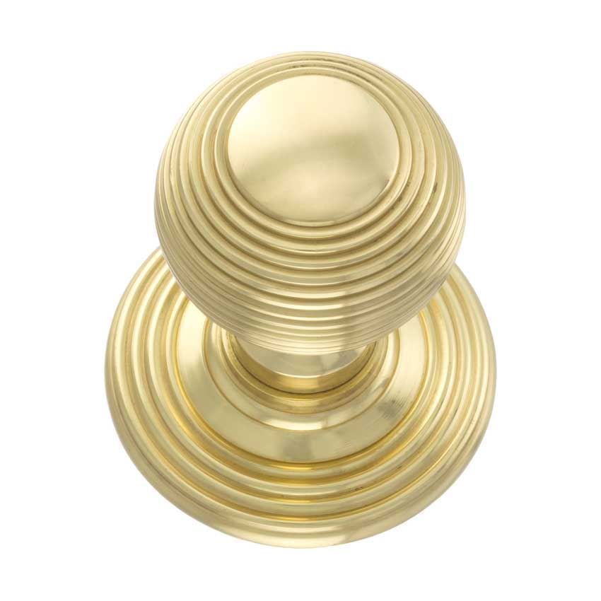 Ripon Round Reeded Door Knob in Polished Brass-OE50RMKPB