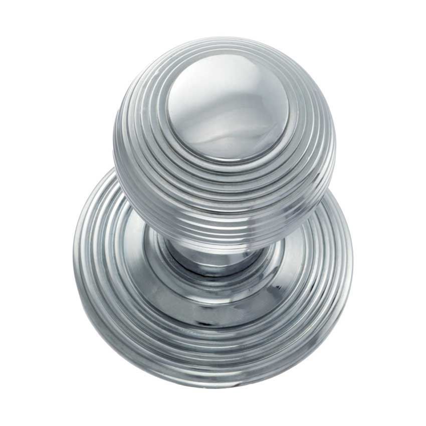 Ripon Round Reeded Door Knob in Polished Chrome-OE50RMKPC