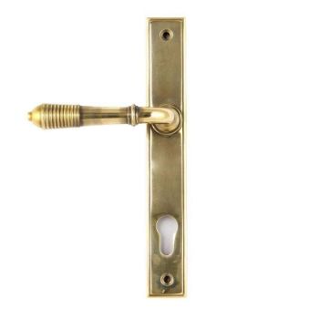 Reeded Slimline Sprung Lever Espag Lock Set- Aged Brass