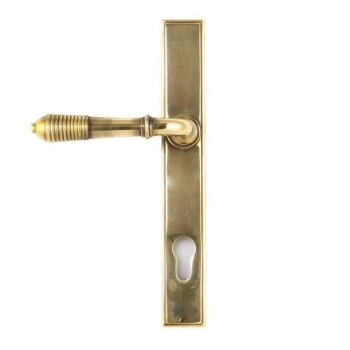 Reeded Slimline Sprung Lever Espag Lock Set- Aged Brass