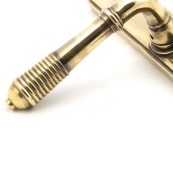 Reeded Slimline Sprung Lever Espag Lock Set- Aged Brass