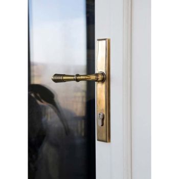 Reeded Slimline Sprung Lever Espag Lock Set- Aged Brass