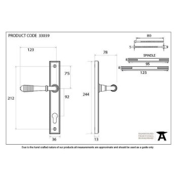 Reeded Slimline Sprung Lever Espag Lock Set- Aged Brass