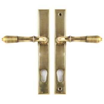 Reeded Slimline Sprung Lever Espag Lock Set- Aged Brass 