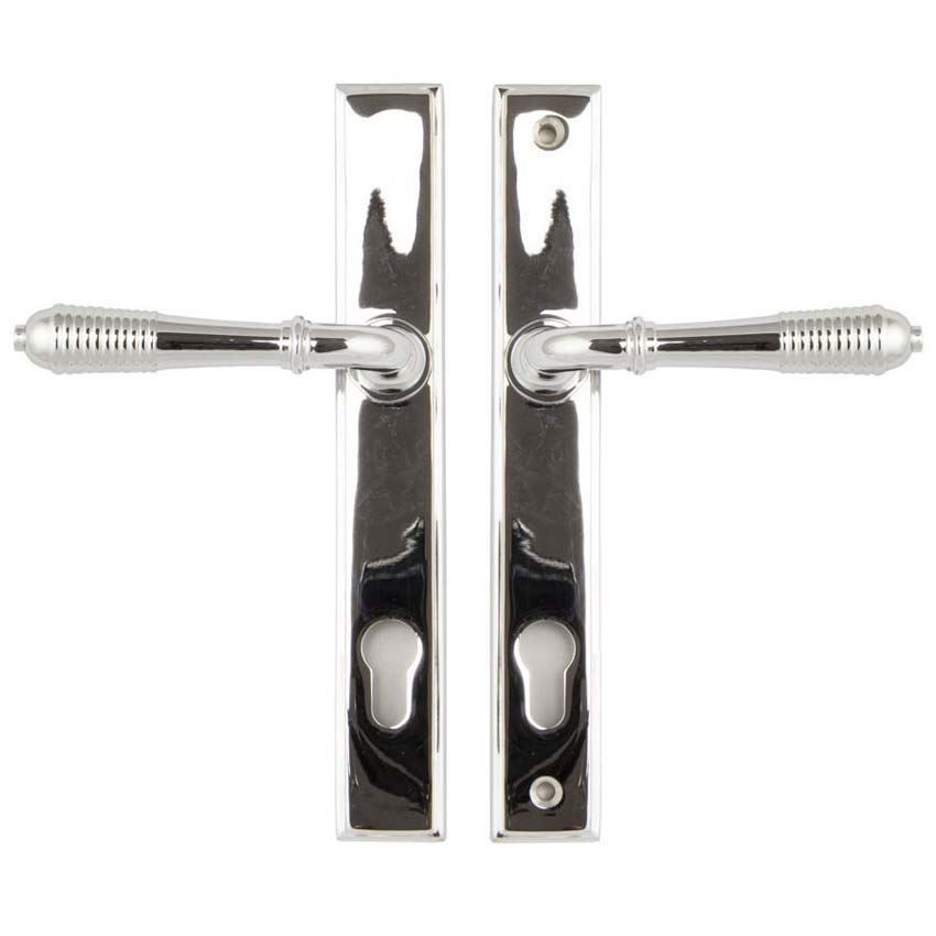 Reeded Slimline Sprung Lever Espag Lock Set- Polished Chrome