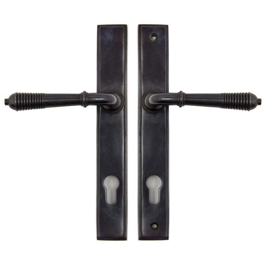 Reeded Slimline Sprung Lever Espag Lock Set- Aged Bronze