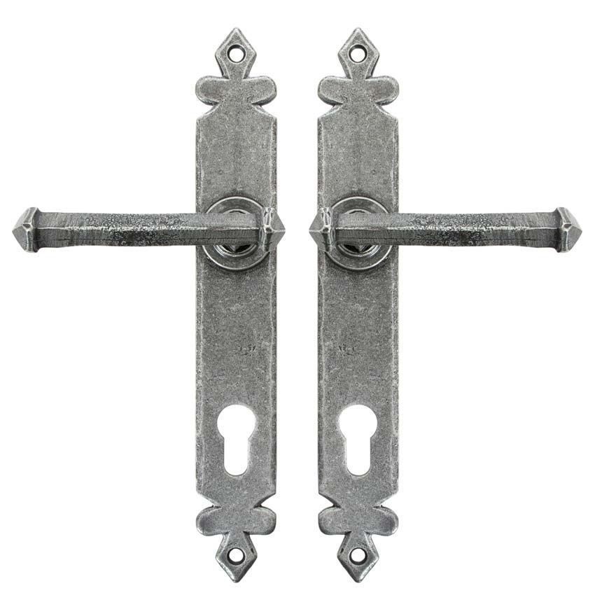 Pewter Tudor Door Handle Espag. Lock Set- 33766 