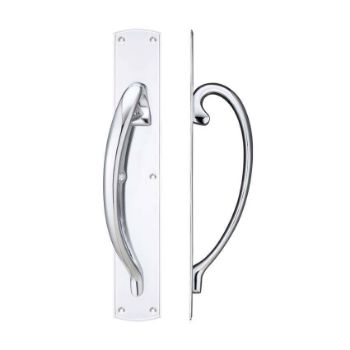 CAST BRASS PULL HANDLE on a BACKPLATE in Polished Chrome- FB118CP  CAST BRASS PULL HANDLE on a BACKPLATE in Polished Chrome- FB118CP