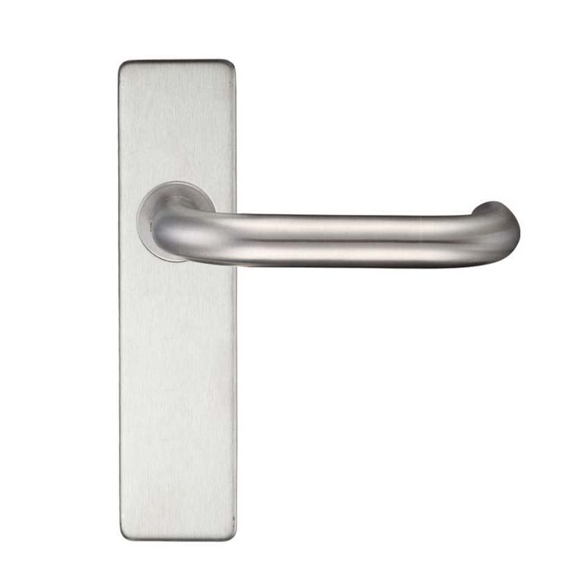 Satin Stainless Steel RTD Lever on a Short Latch Cover Plate- ZCS42SS