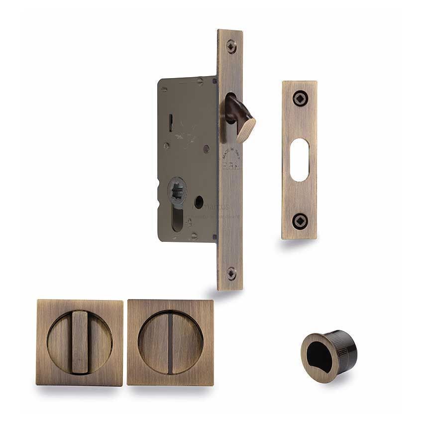 Sliding Lock with Square Privacy Turns Antique Brass Finish SQ2308-40-AT